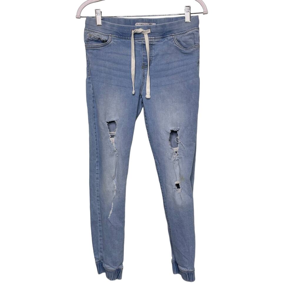 Celebrity Pink Mid Rise Distressed Skinny Leg Jeggings Jogger Denim Light Blue S